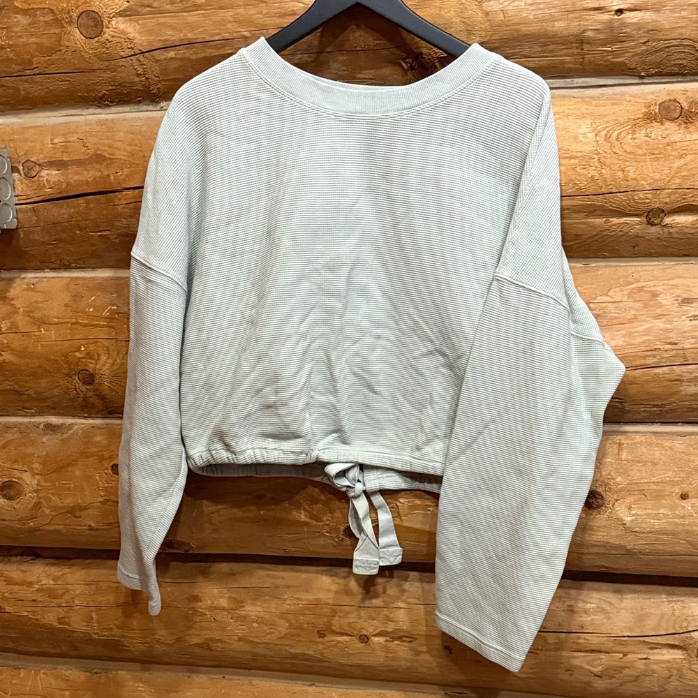 Fabletics Cropped Athletic Top XL Open Tie Back Pale Green Blue